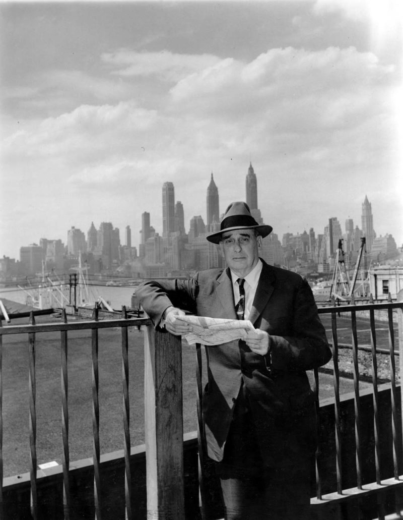 Robert Moses, then New York City’s park commissioner, photographed at Pierrepont Plaza Park in Brooklyn, N.Y. in 1956