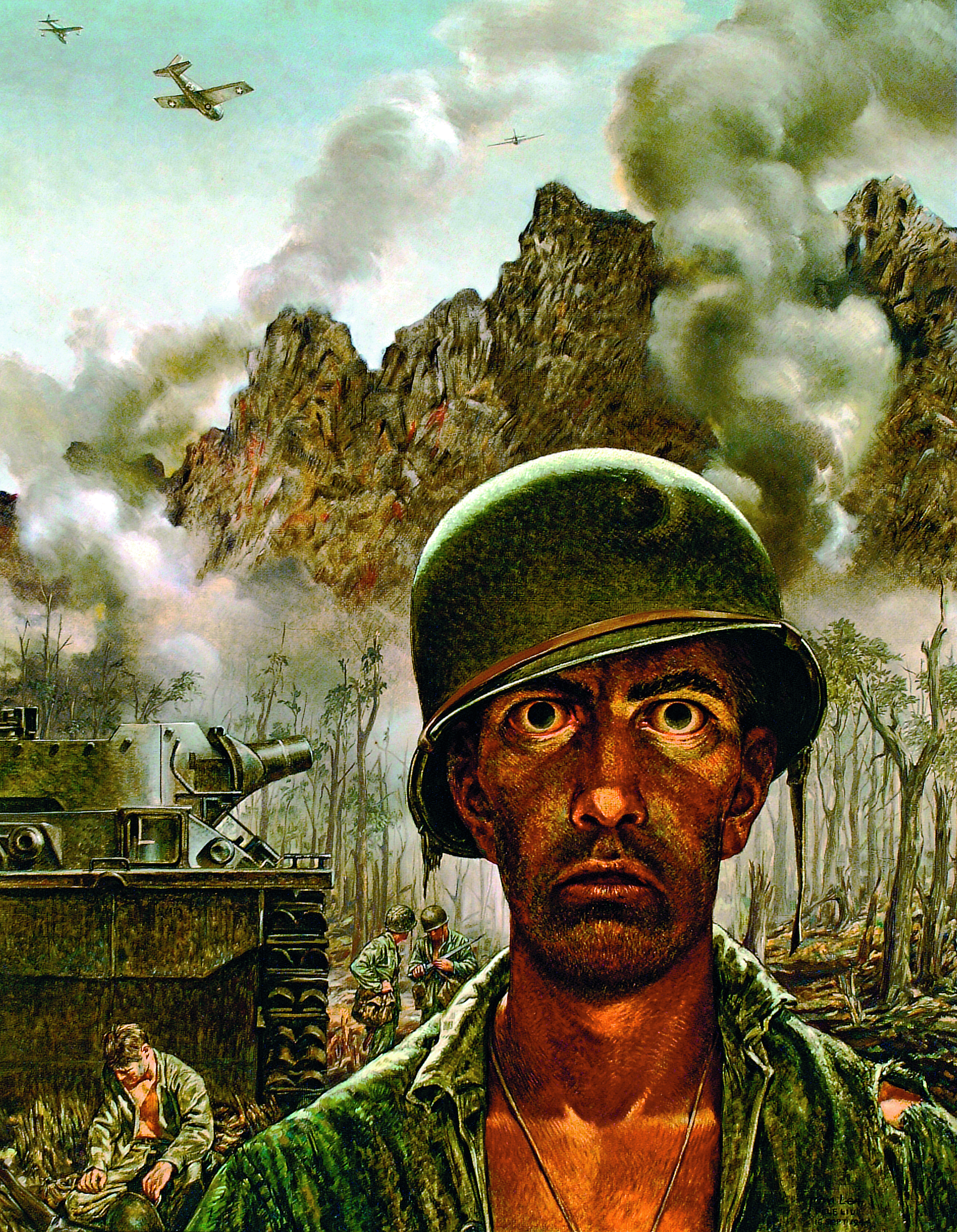 Tom Lea’s painting “That 2,000 Yard Stare,” which appeared in Life magazine in 1945, inspired the phrase often used to refer to the blank, detached gaze of traumatized soldiers 