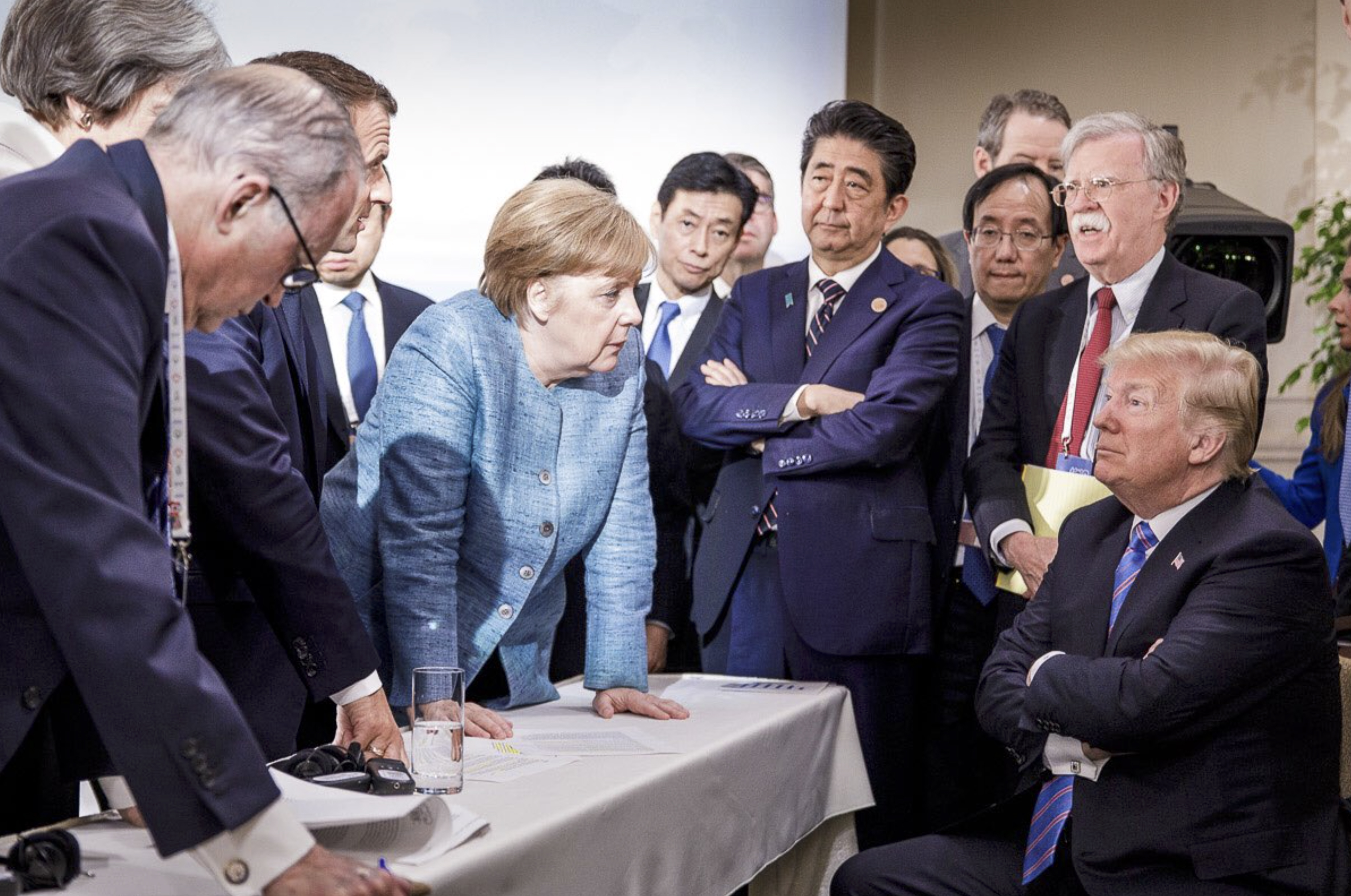 Several widely circulated memes were inspired by this photo of Angela Merkel and President Donald Trump at the G7 Summit in Quebec in June 2018. In a given week, most students (82 percent) surveyed had viewed a political meme, and many of them consider memes newsworthy on some level 
