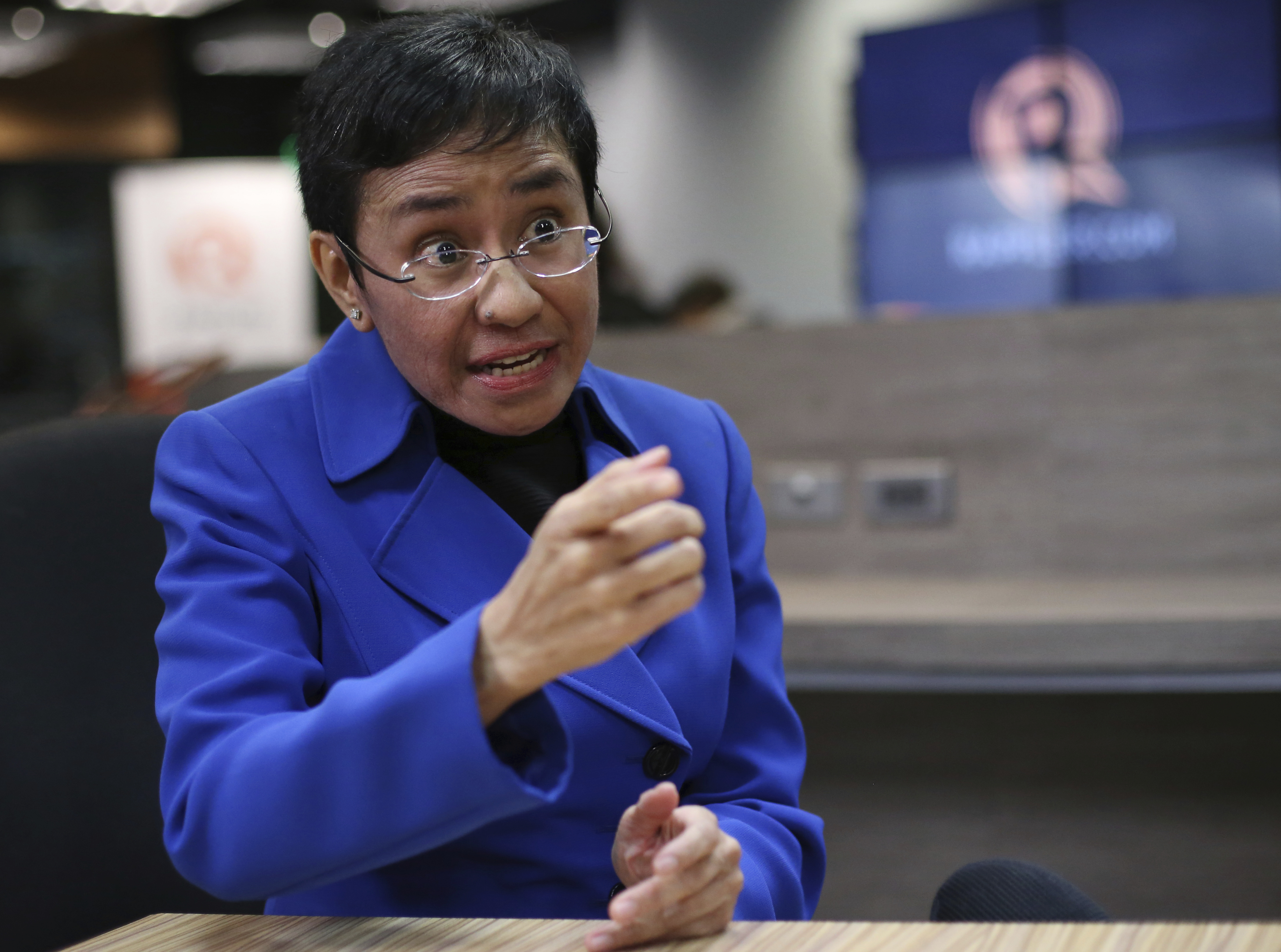 Rappler CEO and executive editor Maria Ressa gestures during an interview at their office in metropolitan Manila, Philippines in January 2018. The Rappler faces serious threats from both President Duterte’s government and from Facebook, which has failed to stifle the army of trolls spreading misinformation and harassment campaigns against Ressa and her staff
