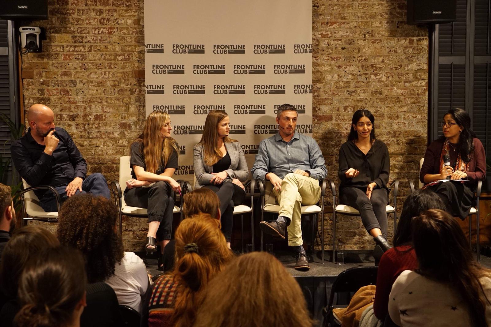 Photography's #MeToo movement was the focus of a forum at London's Frontline Club in October. Participants included (from left) Lars Boering, managing director of World Press Photo; photojournalist Anastasia Taylor-Lind,  journalist Kristen Chick;  photojournalist Finbarr O'Reilly; photographer, filmmaker, and writer Yumna Al-Arashi; and Naina Bajekal, deputy international editor at Time