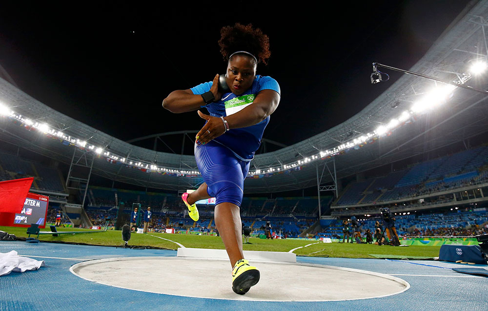 Michelle Carter, who wrote a personal essay for espnW on the lessons learned from shot putting, competes  at the 2016 Summer Olympics in Rio de Janeiro, Brazil, where she won gold