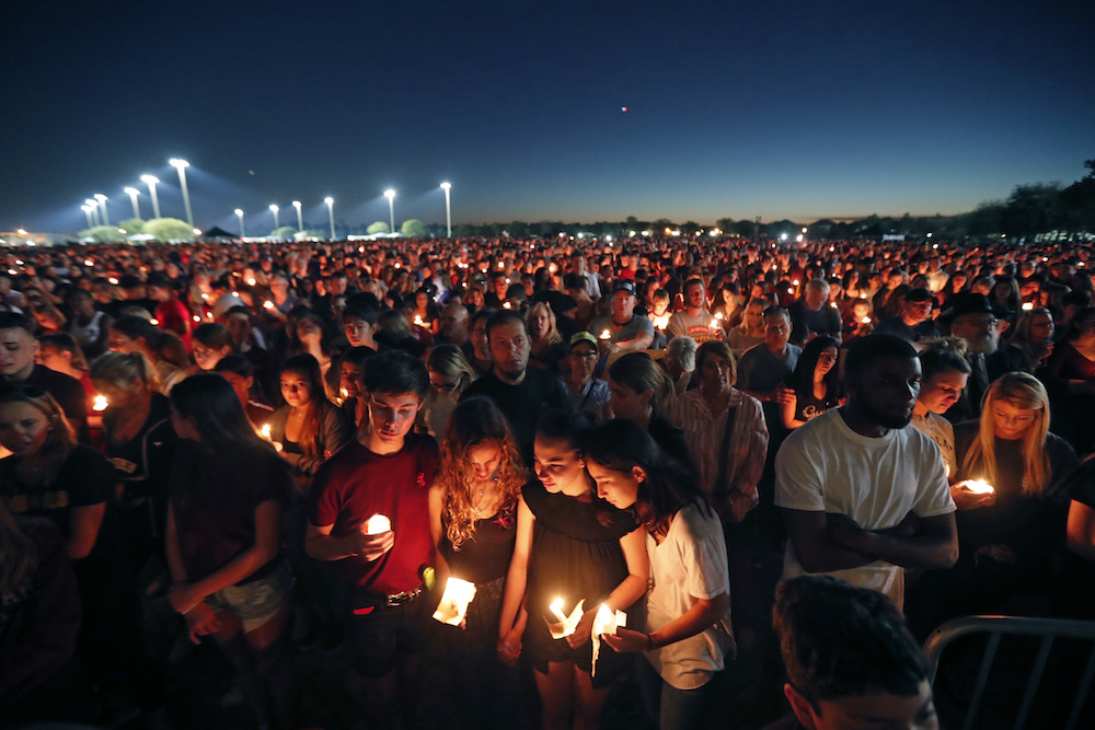 A candlelight vigil for the victims of the mass shooting at Marjory Stoneman Douglas High School, in Parkland, Florida in February 2018