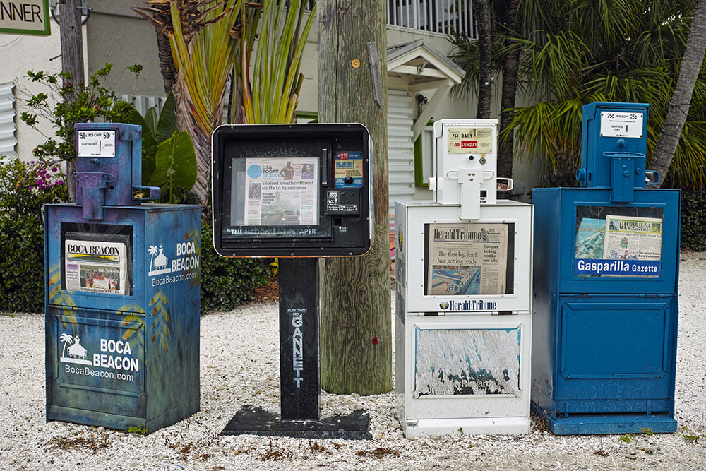 Newspaper vending machines in Boca Grande on Gasparilla Island in southwest Florida
