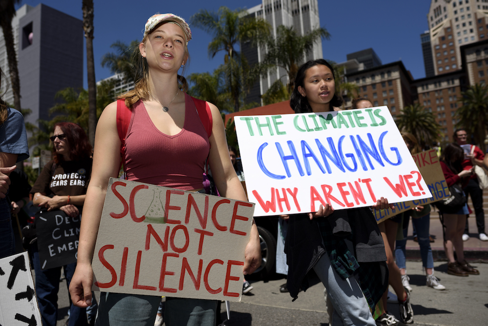 Student protesters at a climate change demonstration in Los Angeles, California in May 2019