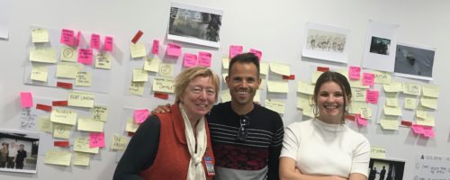 Host Richard Baker, executive producer Rachael Dexter (right) and Siobhan McHugh at a story conference this past July, showing the episode structure for their new podcast, "The Last Voyage of the Pong Su."