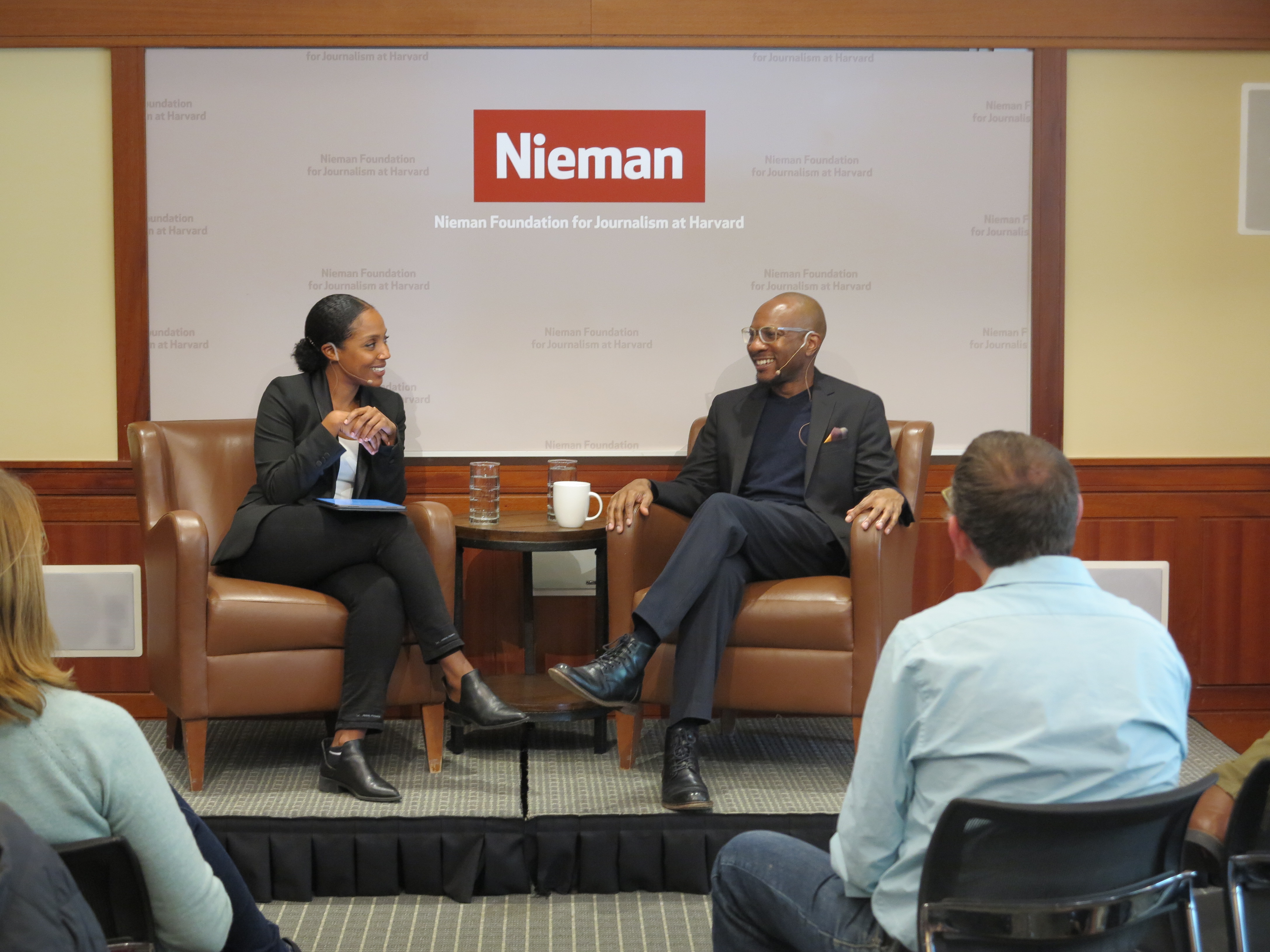 Writer and photographer Teju Cole in conversation with 2020 Nieman Fellow Hannane Ferdjani at the Nieman Foundation in October