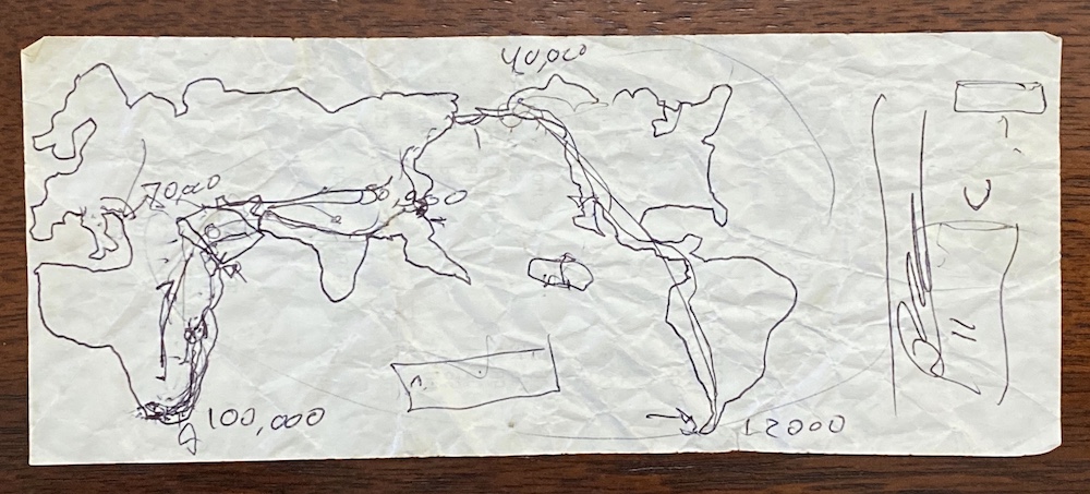 Paul Salopek's sketch of his idea for a 21,000 mile walk around the globe.