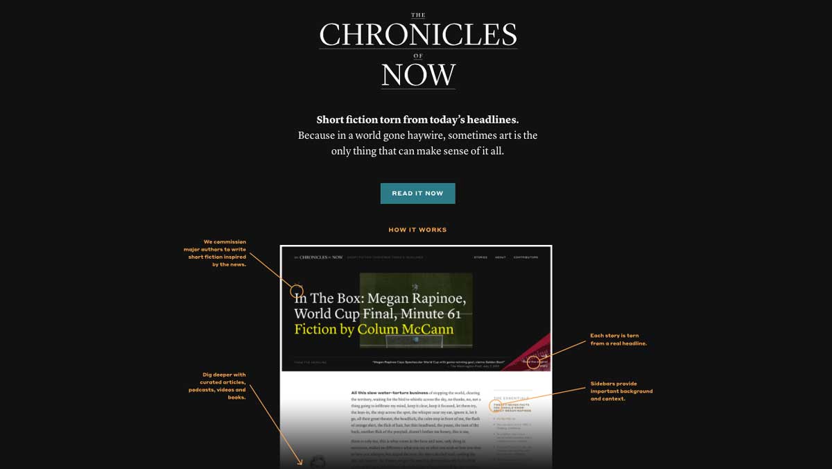 Screenshot of Chronicles of Now webpage.