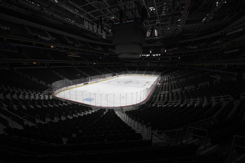 The Capital One Arena, home of the NHL's Washington Capitals NHL, sits empty March 12, 2020, in Washington, D.C.