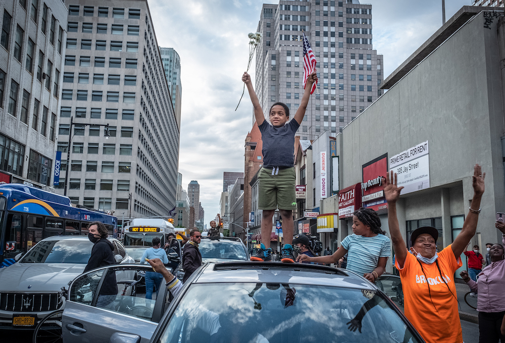 Protestors take to the streets of Brooklyn for a sixth day of protests across the city demanding justice for the death of George Floyd in Minneapolis in May 2020