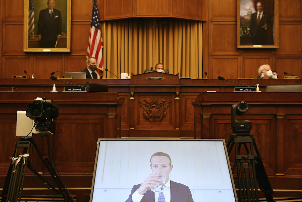 Facebook CEO Mark Zuckerberg testifies remotely during a House Judiciary subcommittee on antitrust on Capitol Hill in July 2020 