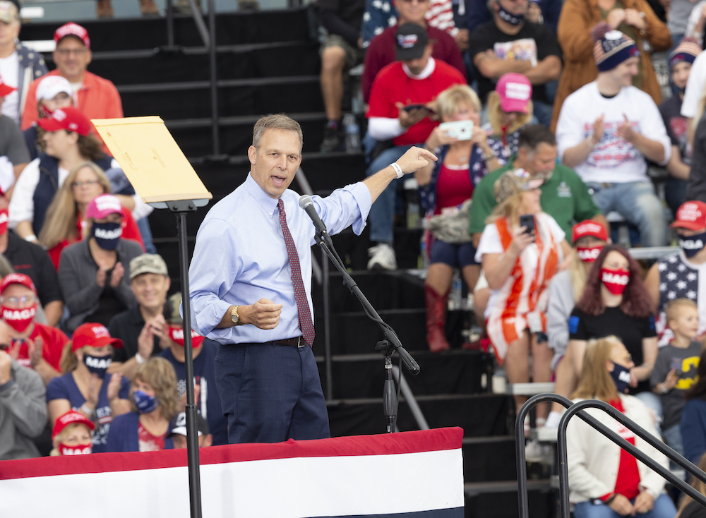 U.S. Representative Scott Perry, a Penn. politician on WITF'S list of those connected to the election fraud lie, at a MAGA rally during the 2020 Presidential Election in Middletown, Penn., on Sept. 26, 2020