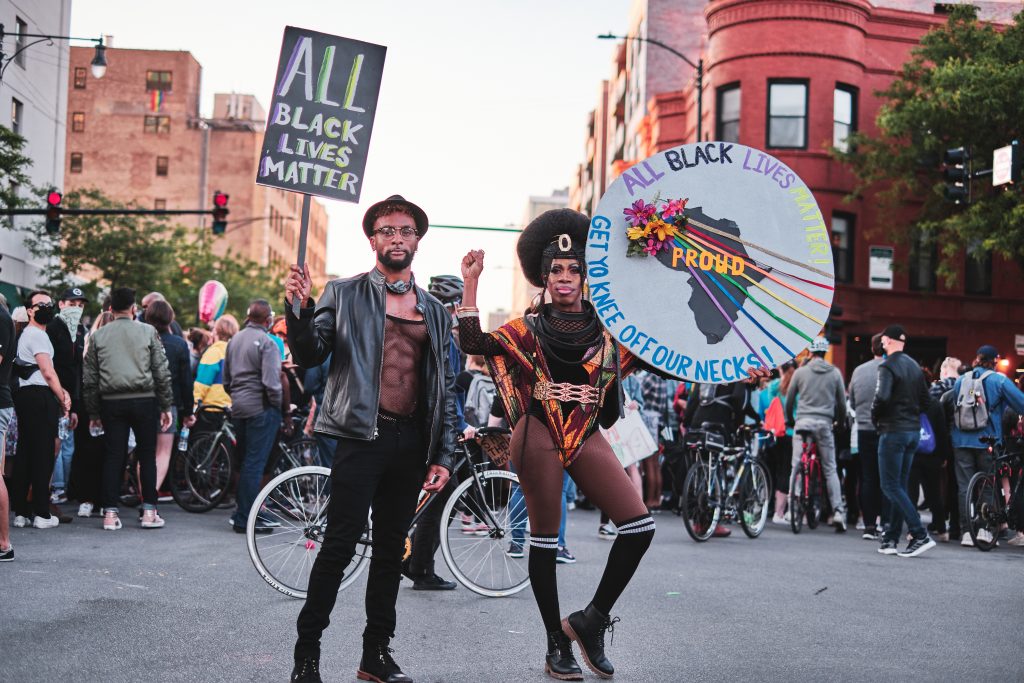 Participants posing during the 2020 Drag March for Change in Chicago.