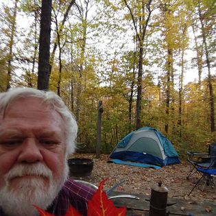Chuck Haga at his campsite in Itasca State Park