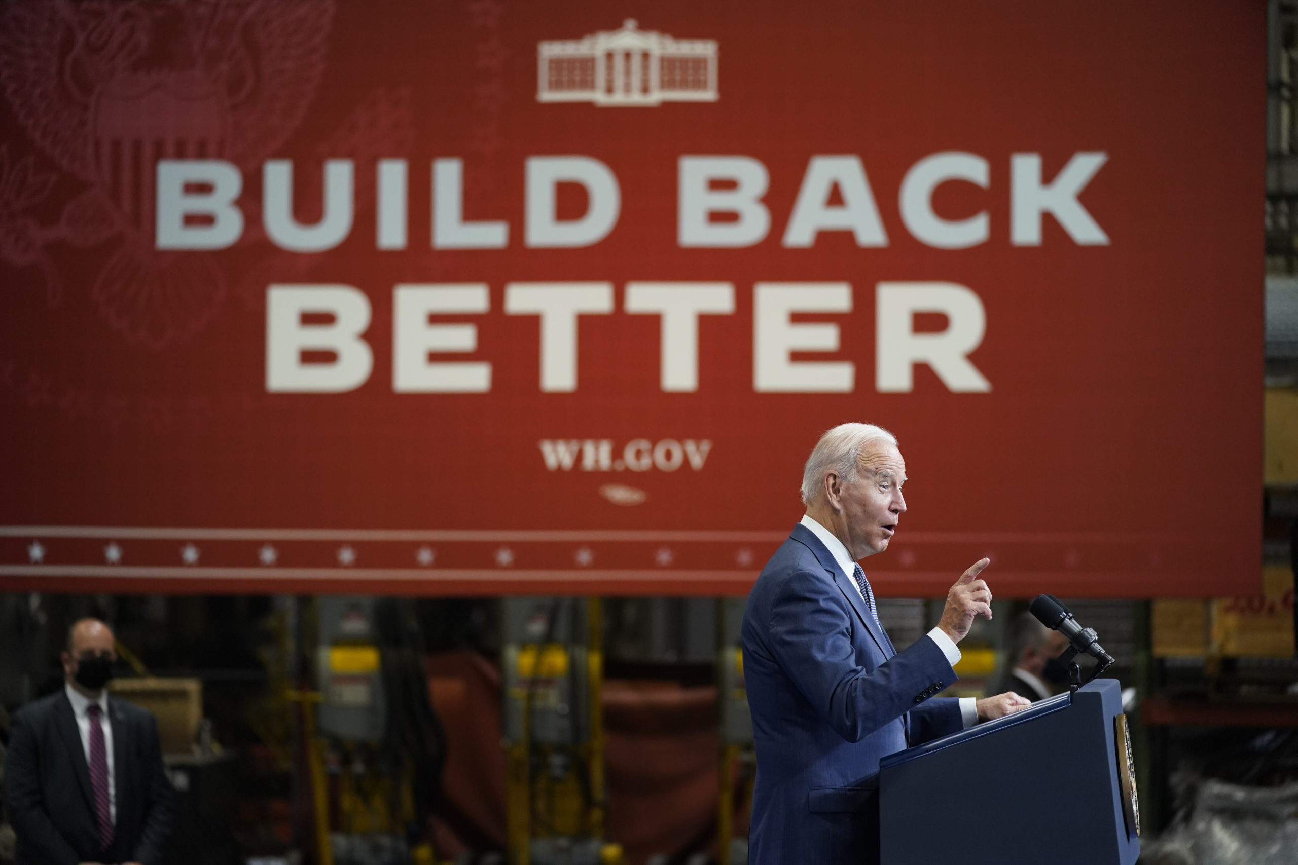 President Joe Biden delivers remarks at NJ Transit Meadowlands Maintenance Complex to promote his "Build Back Better" agenda in Kearny, N.J. When covering the economy, media should consider how policies like the BBB plan will personally impact families