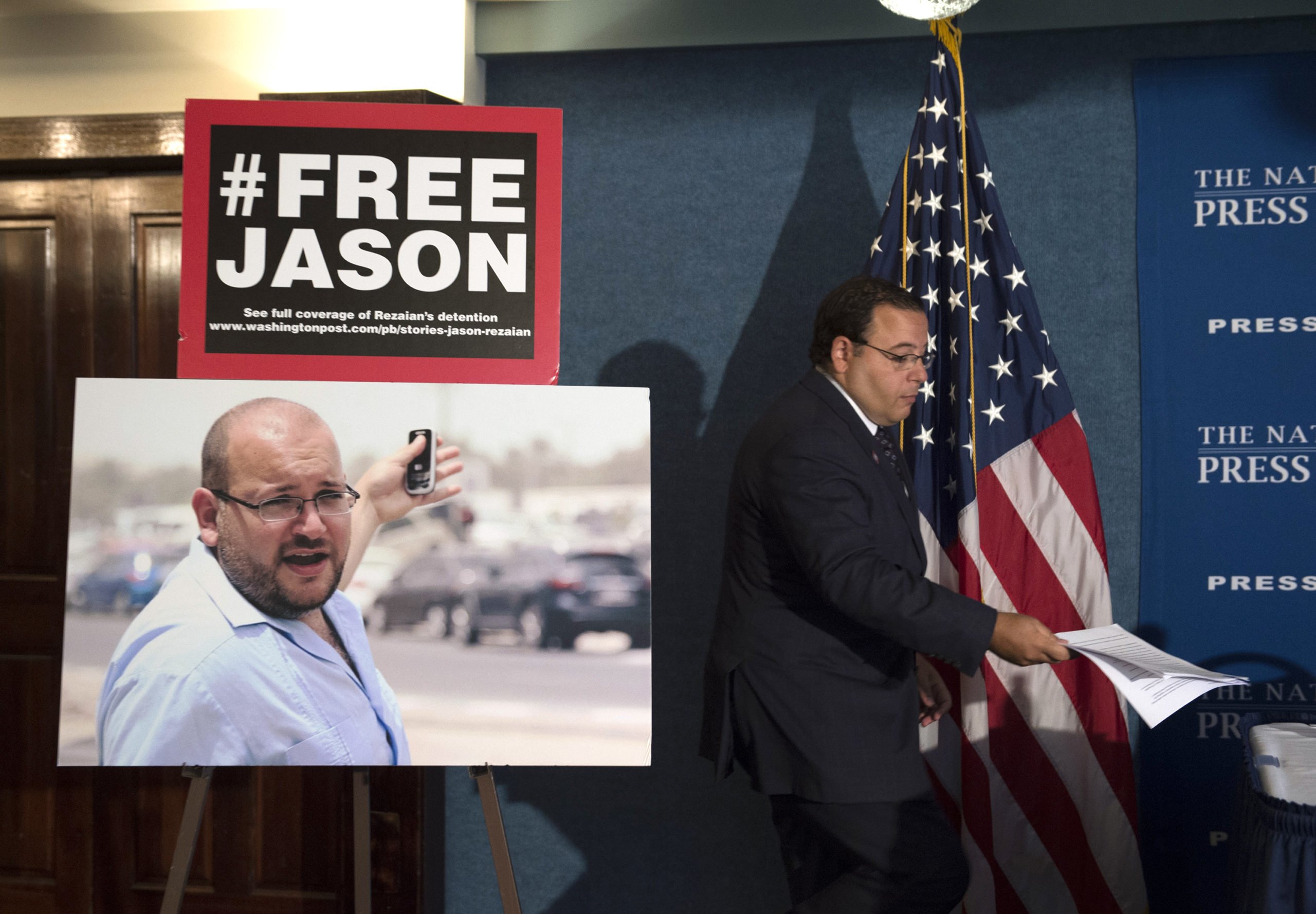 Ali Rezaian, brother of Jason Rezaian, The Washington Post's Tehran Bureau Chief who who was held in Evin Prison in Iran, arrives at a news conference at the National Press Club to give an update on the case