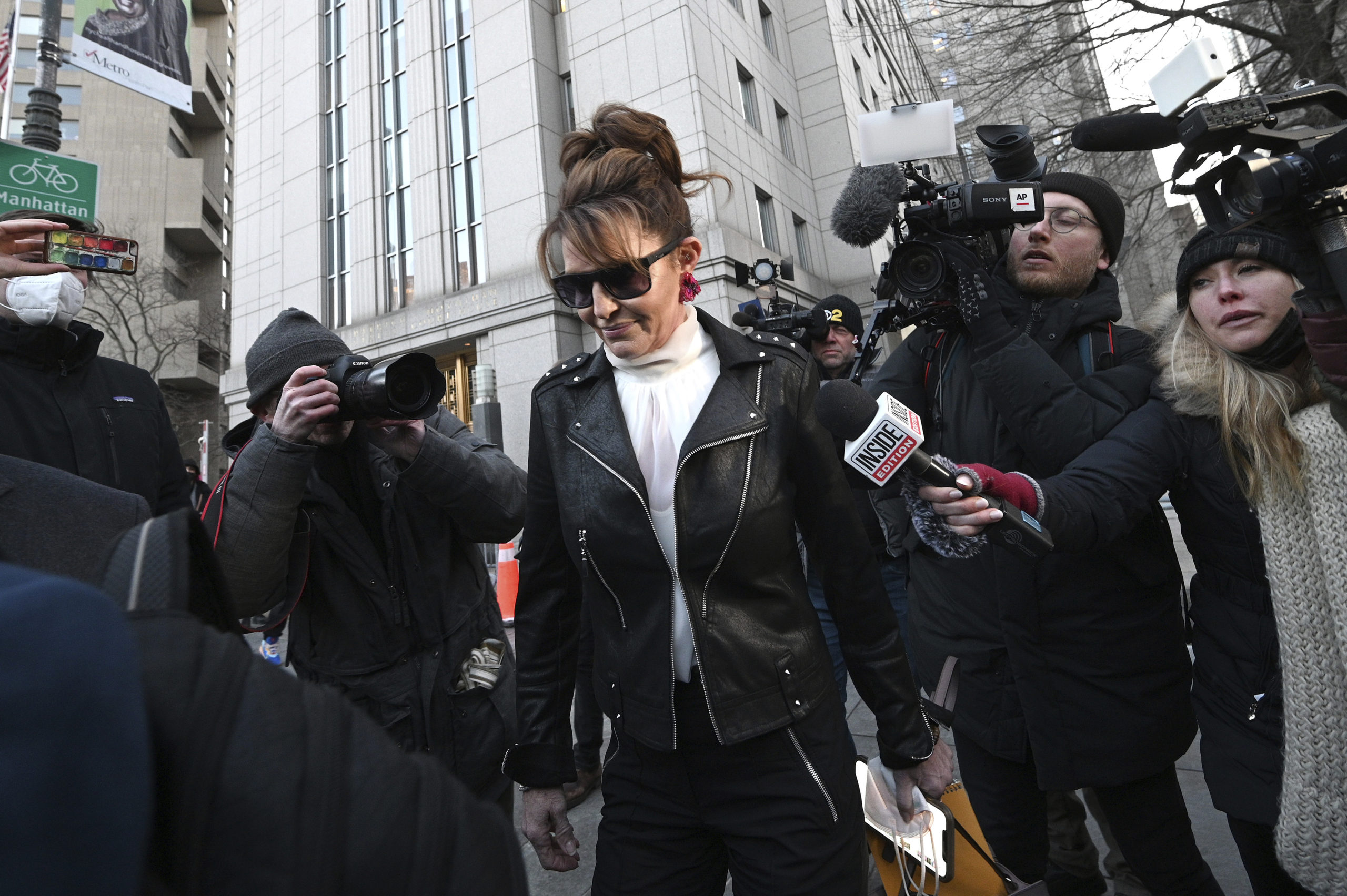 Former Alaska Gov. Sarah Palin is seen leaving the U.S. District Court, in New York, February 14, 2022. U.S. District Judge Jed Rakoff ruled that he will dismiss a libel lawsuit that Palin filed against The New York Times while the jury was still deliberating