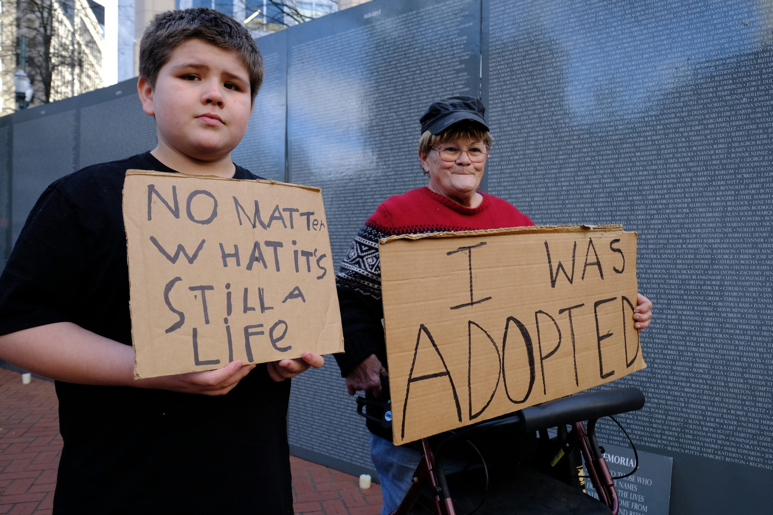 Pro-life supporters rally in Pioneer Courthouse Square in Portland, Oregon, on January 14, 2018, 45 years after the Supreme Court case of Roe v. Wade. Since the court overturned Roe in June, more have looked to adoption as a solution   
