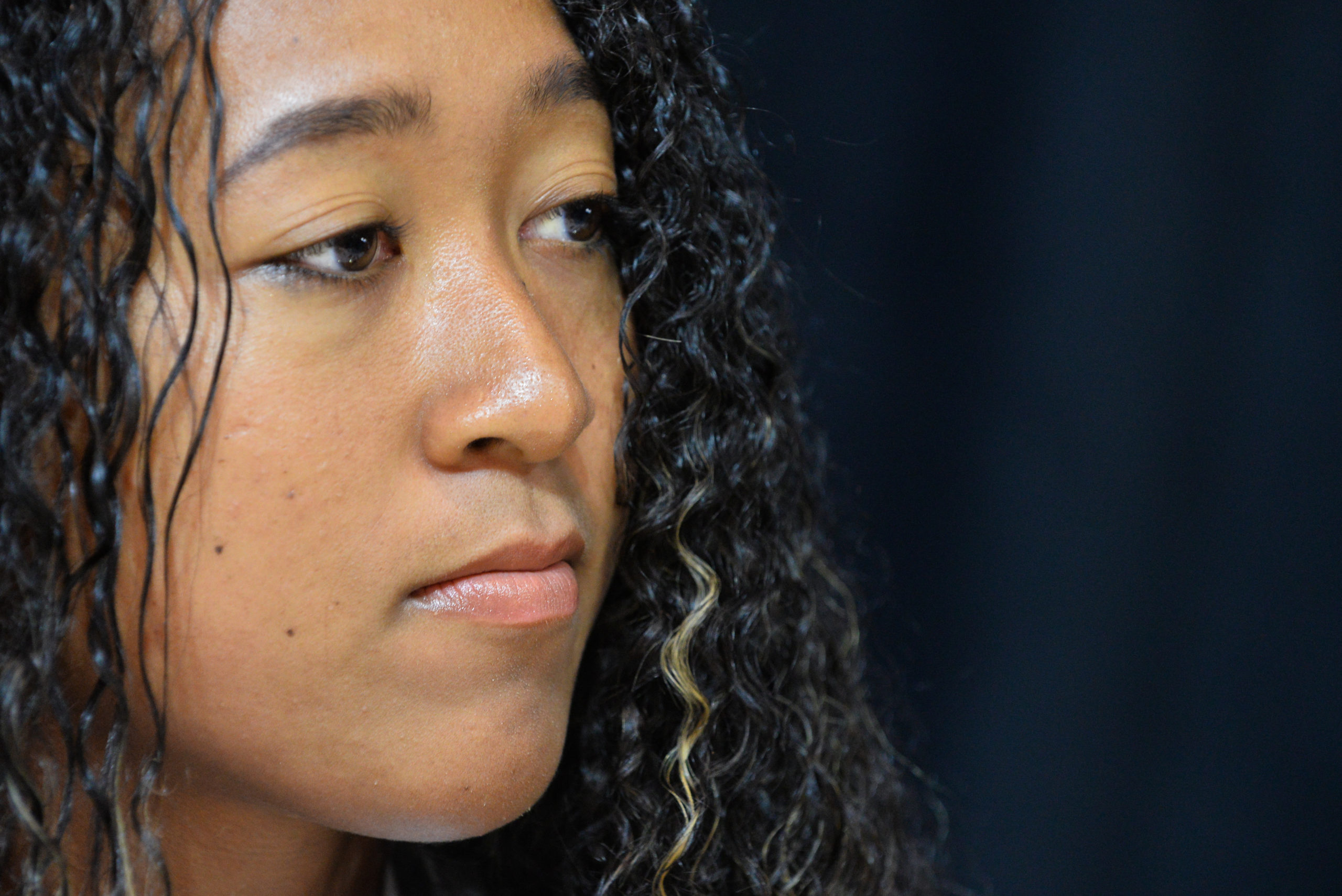 Naomi Osaka during an interview before a  qualifying round of the Rogers Cup, August 2018. During the 2021 French Open, Osaka announced she would not attend press conferences, citing mental health