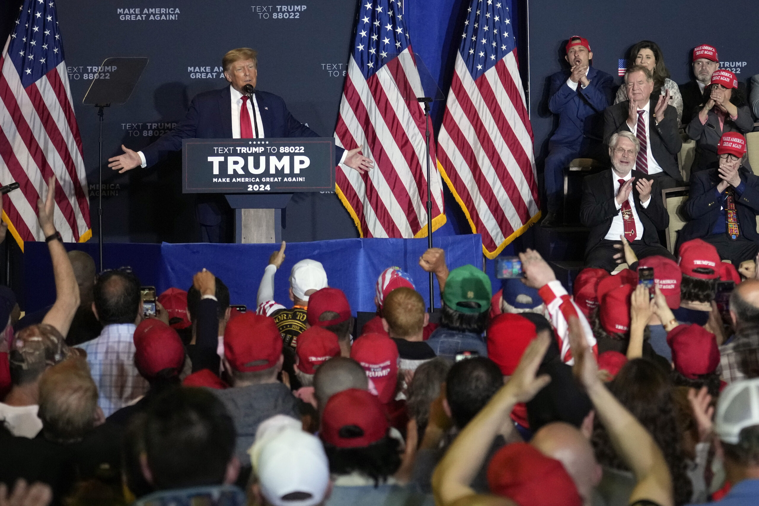 Former President Donald Trump speaks at a campaign event, April 27, 2023, in Manchester, N.H.