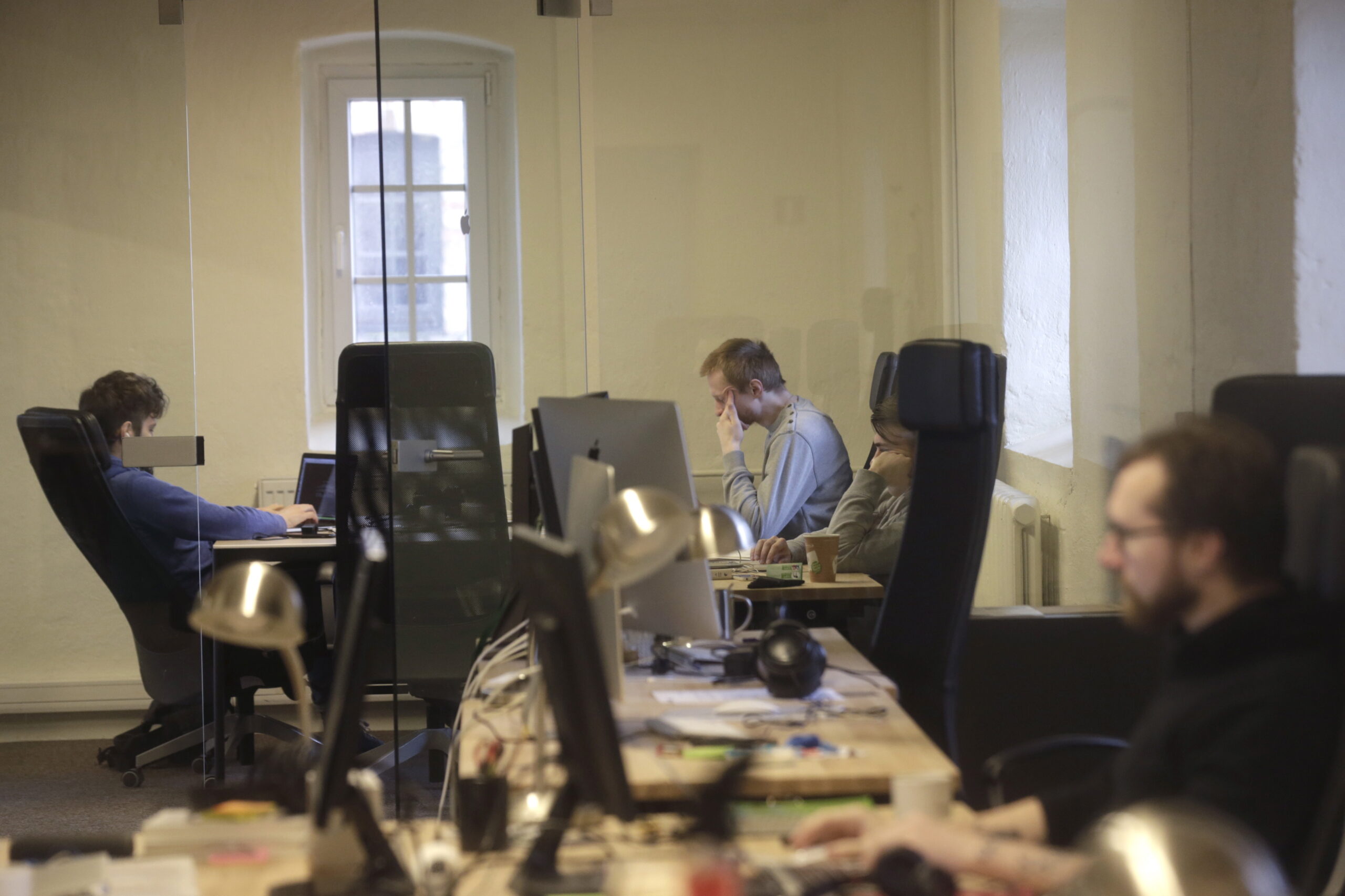 Journalists work in the independent, Russia-focused, media start-up Meduza office in Riga, Latvia  